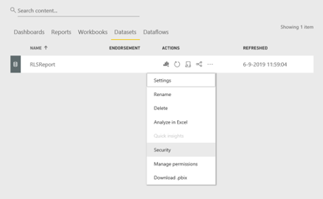 Security instellingen voor dataset binnen Power BI